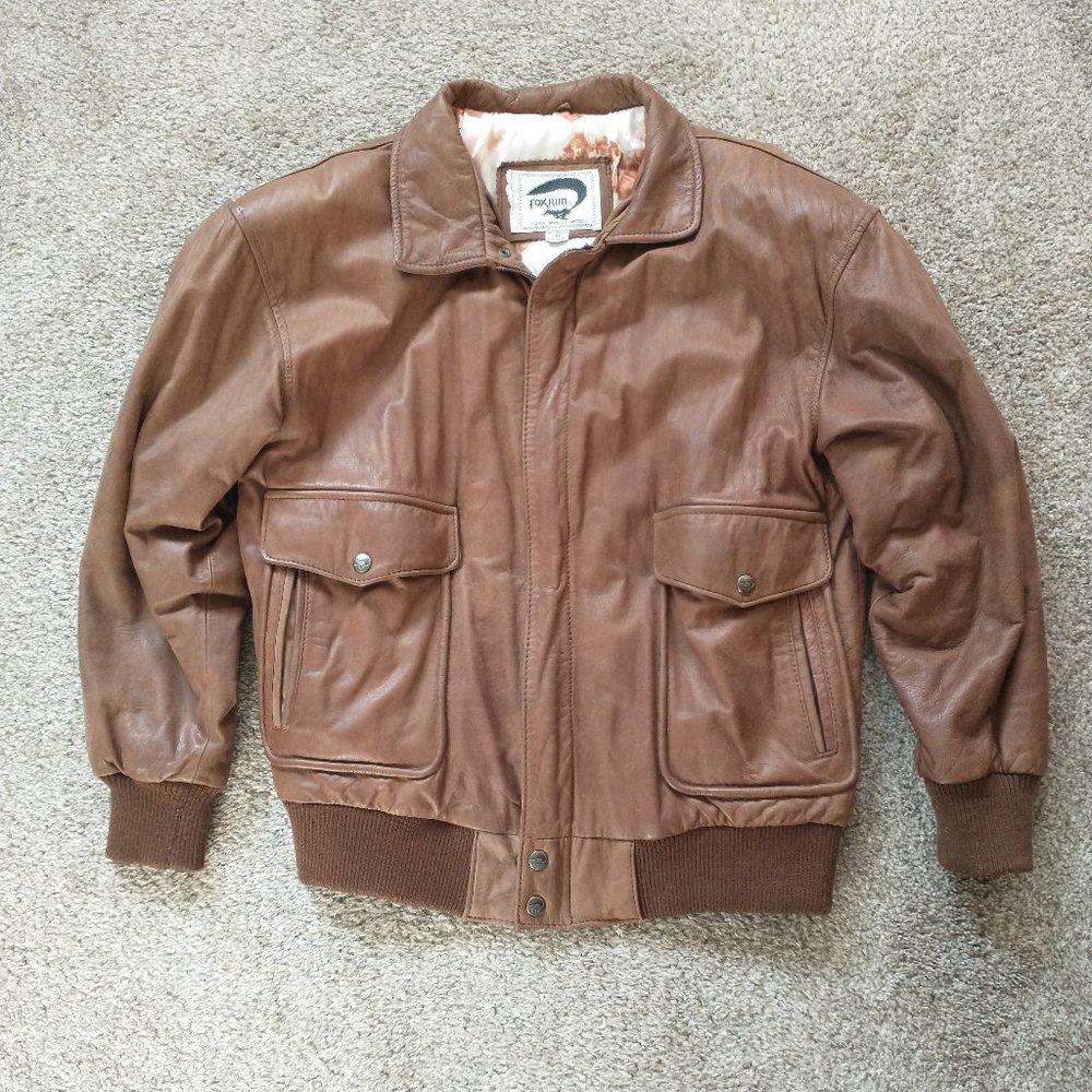Fox Run Medium Brown Leather Jacket w/ Satin Lining